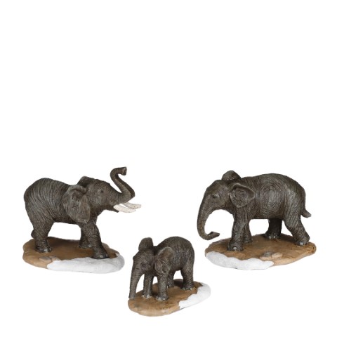 Luville - Elephant family 3 stuks - l11xb6xh8cm - Kersthuisjes & Kerstdorpen