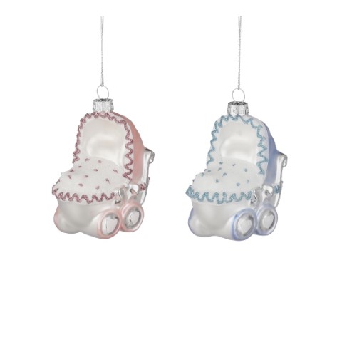 Ornament stroller blauw roze 2 assorti - l4,5xb7,5xh9cm - House of Seasons