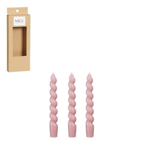 Twist dinerkaars l.roze glaze 3 stuks - h18,5xd2,4cm - Mica Decorations
