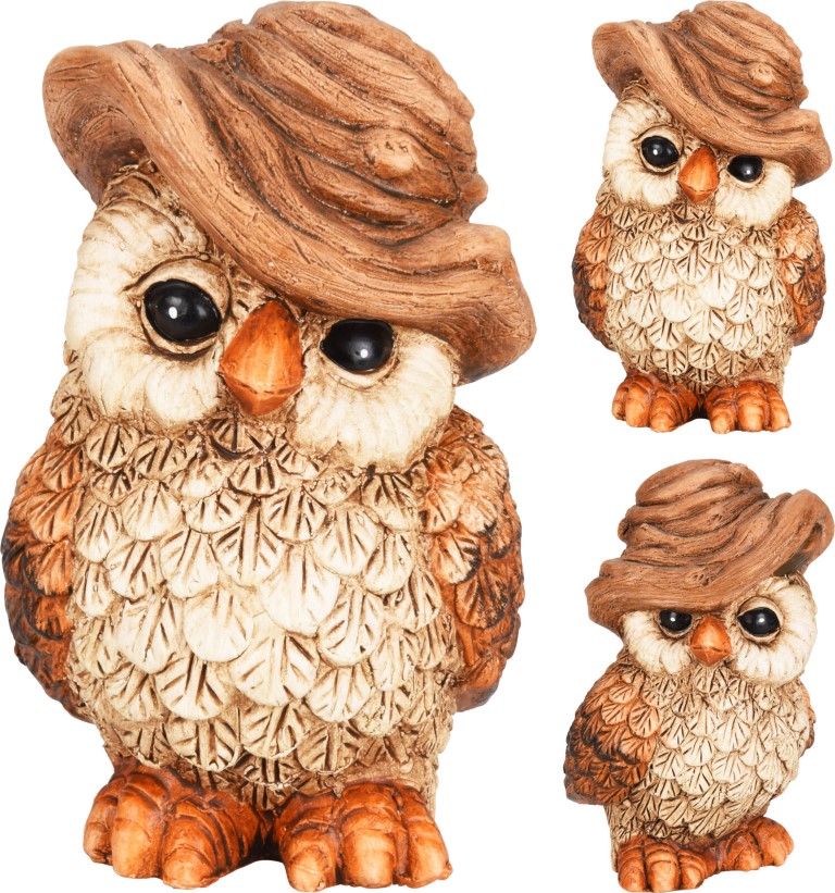 Owl With Rattan Hat 2ass 11 cm - Nampook
