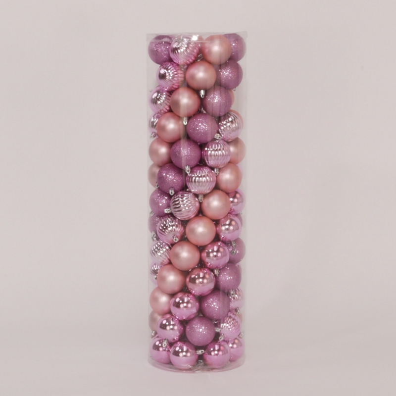 100 Onbreekbare kerstballen in koker diameter 6 cm roze watermeloen