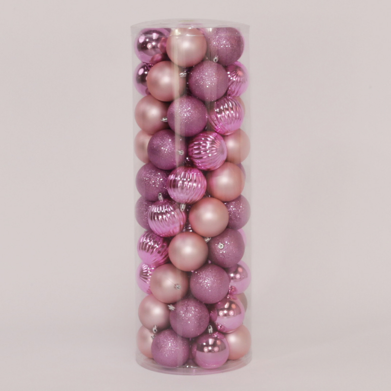 69 Onbreekbare kerstballen in koker diameter 8 cm roze watermeloen - Oosterik Home