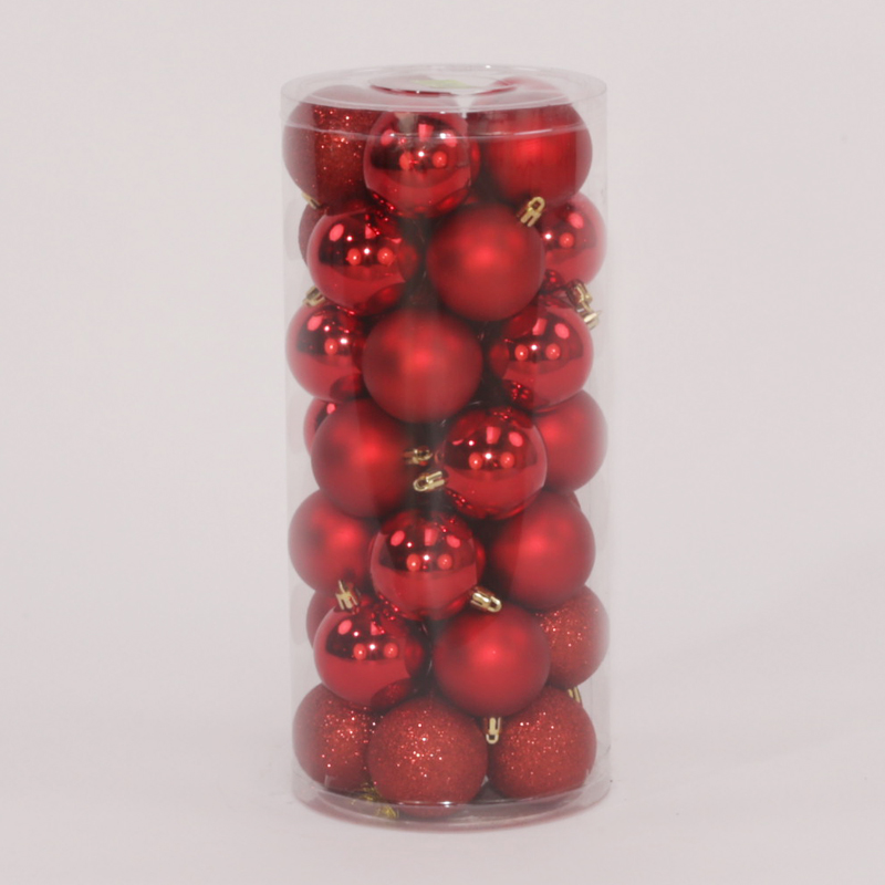 35 Onbreekbare kerstballen in koker diameter 6 cm rood classic - Oosterik Home