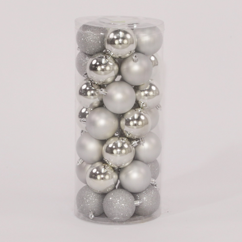 35 Onbreekbare kerstballen in koker diameter 6 cm zilver classic - Oosterik Home