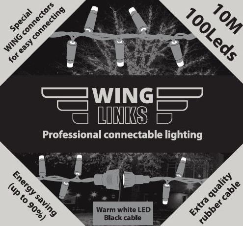 Silver winglinks light strings Boomverlichting - 10m -  zwarte kabel - warmwit - koppelbare verlichting
